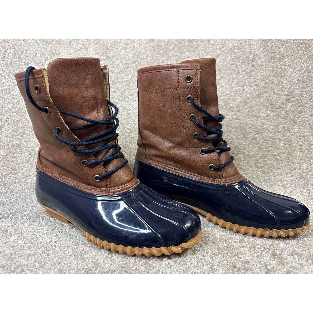 Sporto Dakota Duck Boots Navy Blue Brown Faux Fur Lined Lace Up Womens 9M